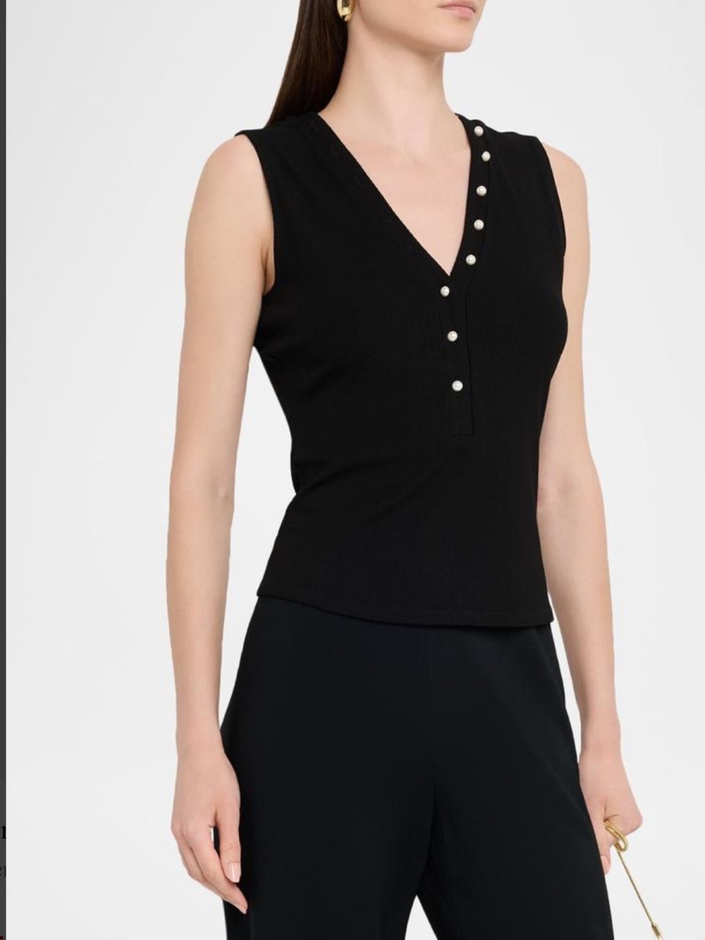 Generation Love Zoelle Ribbed Button Tank Top in Black Size XL